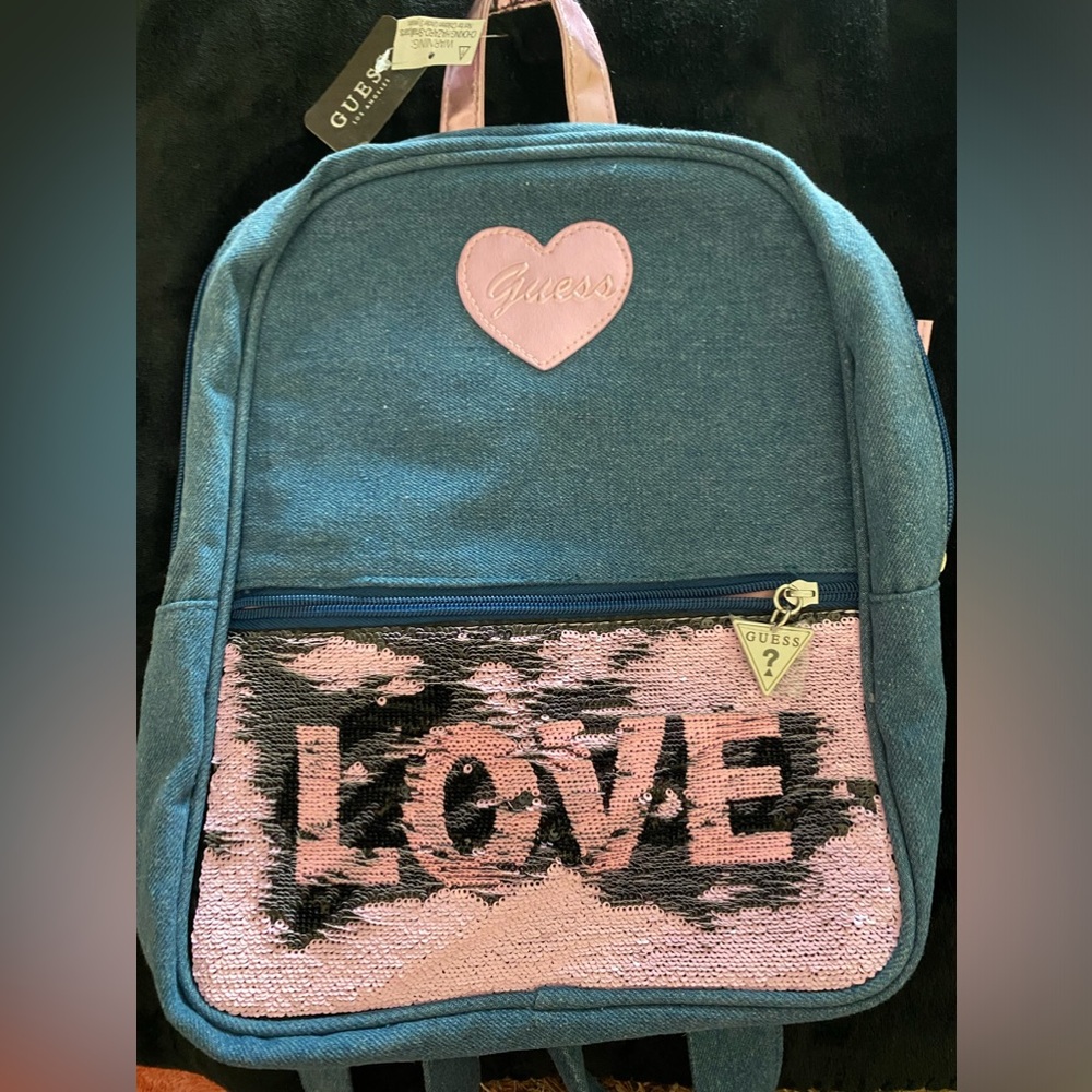 1-Backpack Denim with Flip Sequins decor
